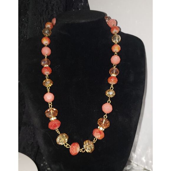 Retro Coral Beaded Jewelry Set – Necklace, Bracelet, Earrings Vintage Fashion - Picture 1 of 9